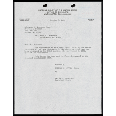 Correspondence from Clerk to Everett preview