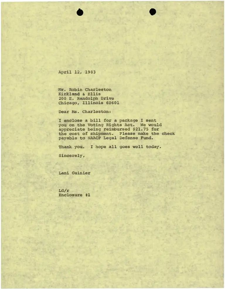 Correspondence from Lani Guinier to Robin Charleston preview