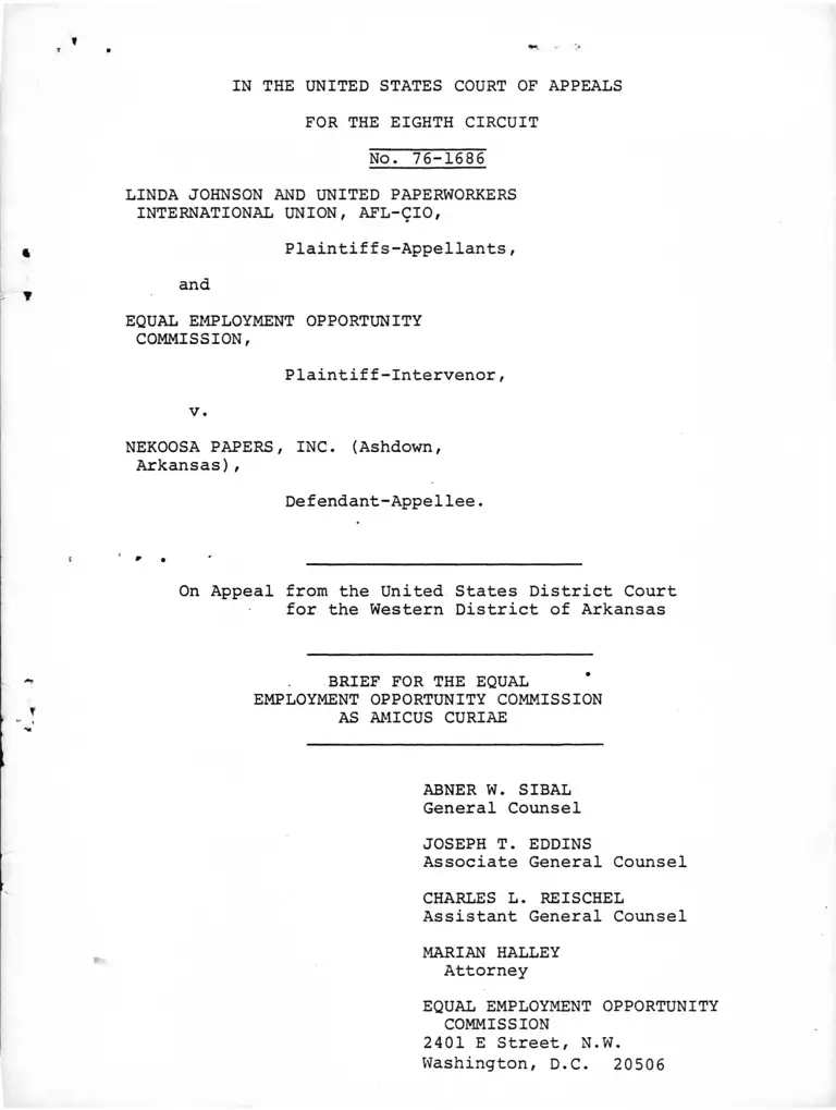 Johnson v. Nekoosa Papers, Inc. Brief Amicus Curiae preview