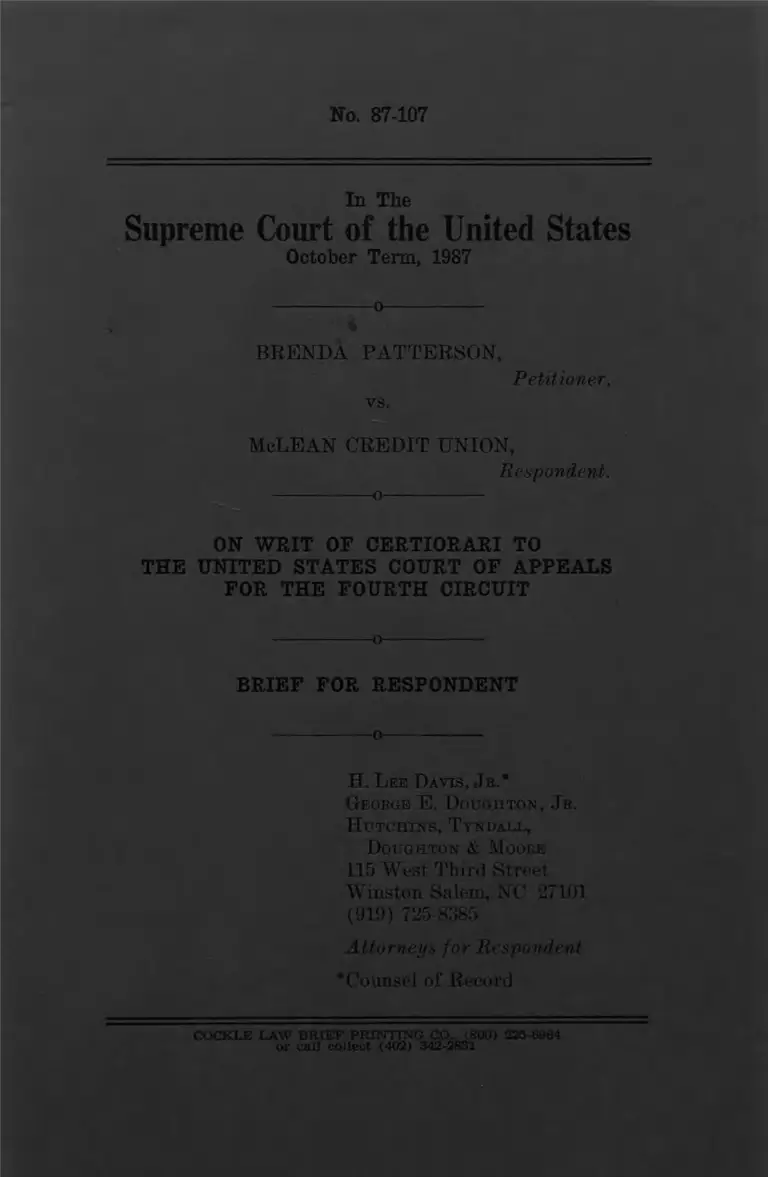 Patterson v. McLean Credit Union Brief for Respondent preview