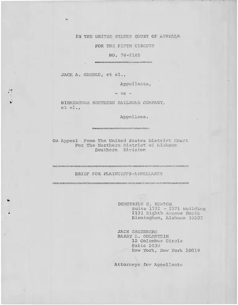 Gamble v. Birmingham Southern Railroad Company Brief for Plaintiffs-Appellants preview