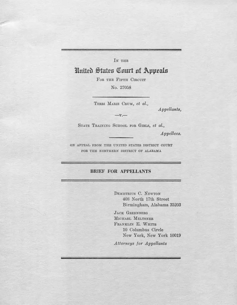 Crum v. State Training School for Girls Brief for Appellants preview