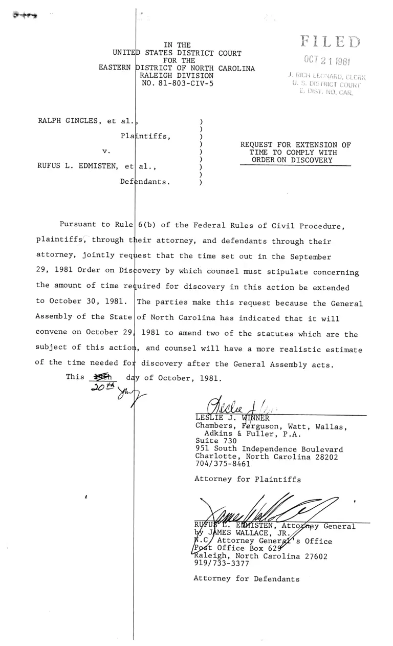 Request for Extension of Time to Comply with Order on Discovery preview