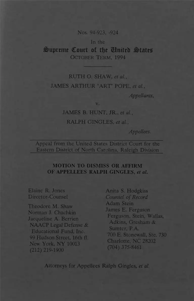 Shaw v Hunt Motion to Dismiss or Affrim preview