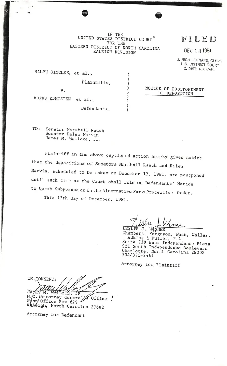 Notice of Postponement of Deposition; Motion to Quash Subpoenae or in the Alternative for a Protective Order preview