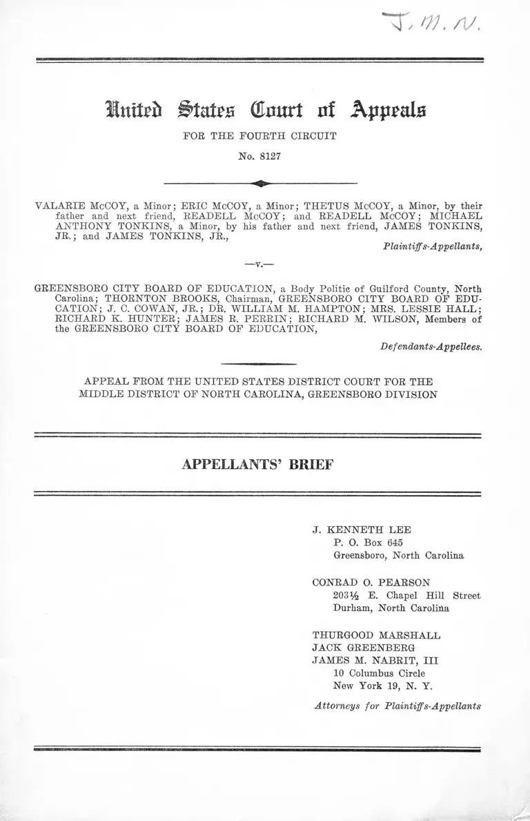 McCoy v. The Greensboro City Board of Education Appellants Brief preview