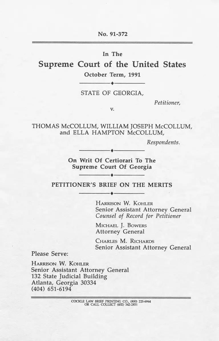 Georgia v. McCollum Petitioner's Brief on the Merits preview