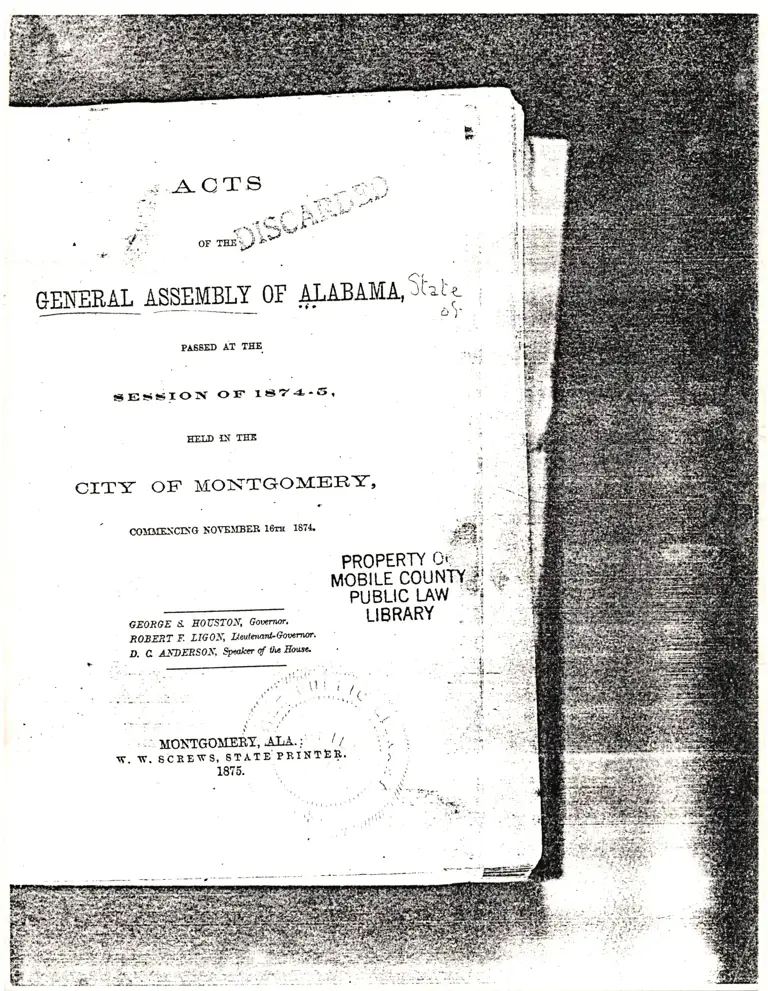 Excerpts from the General Assembly of Alabama Session of 1874-5 preview