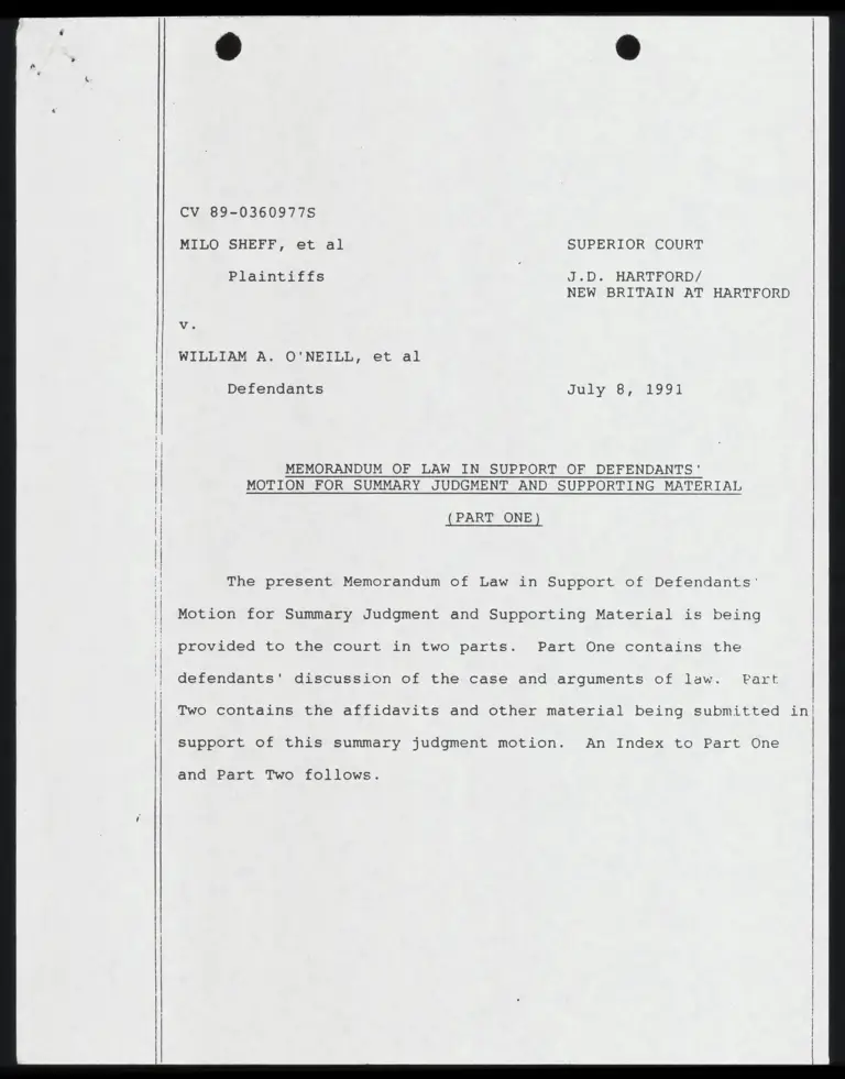 Memorandum of Law in Support of Defendants' Motion for Summary Judgment and Supporting Material preview