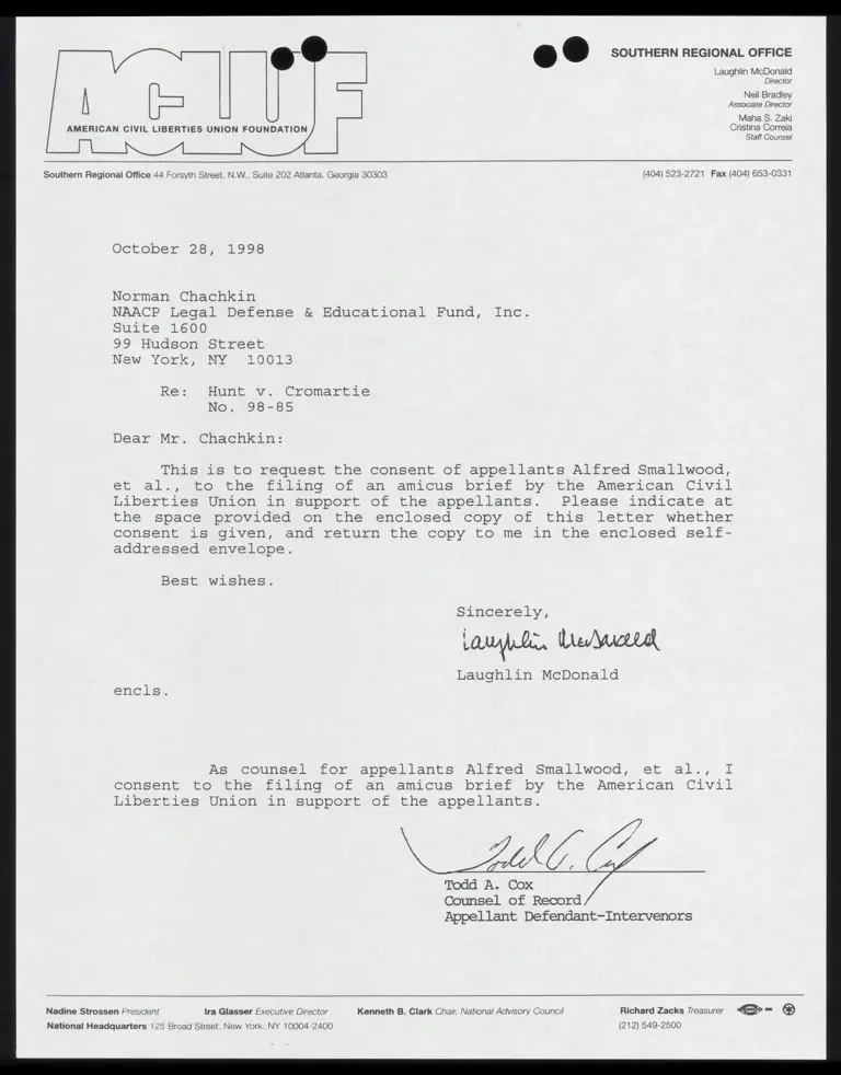 Letter to Chachkin from McDonald RE Request for consent to file amicus brief preview