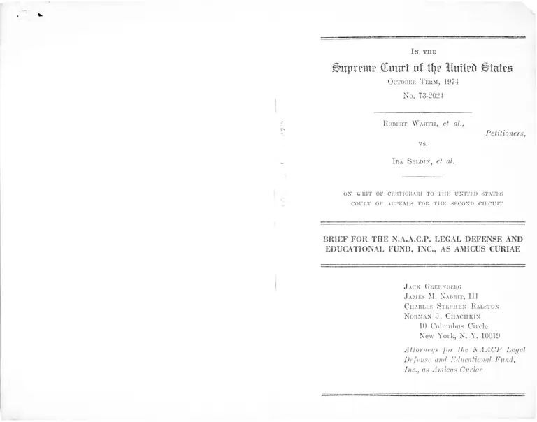 Warth v. Selden Brief Amicus Curiae preview