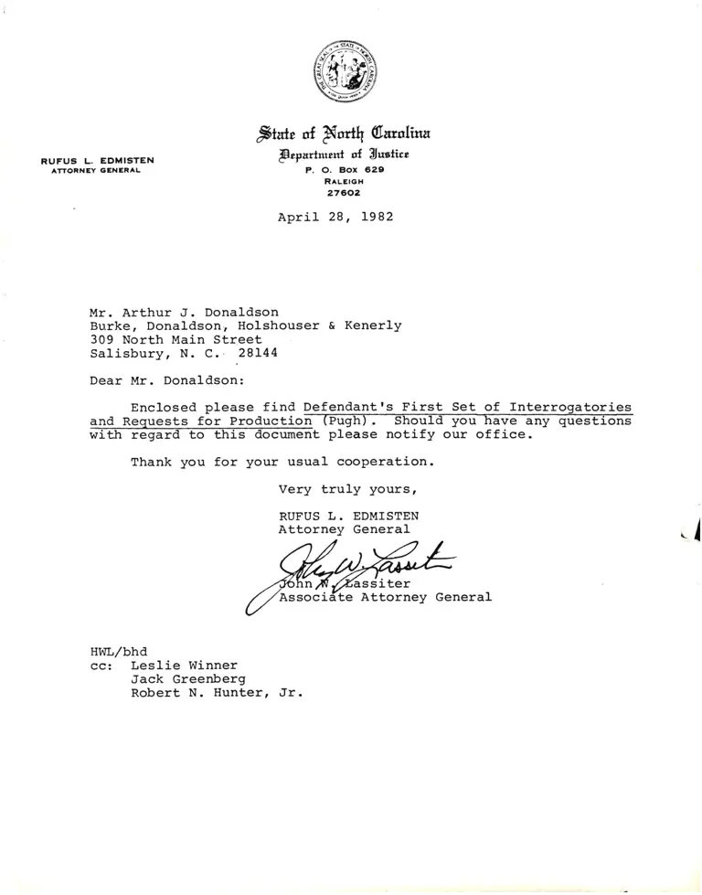 Correspondence from Lassiter to Donaldson preview