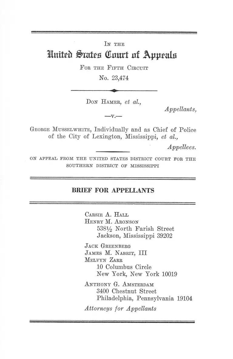 Hamer v. Musselwhite Brief for Appellants preview