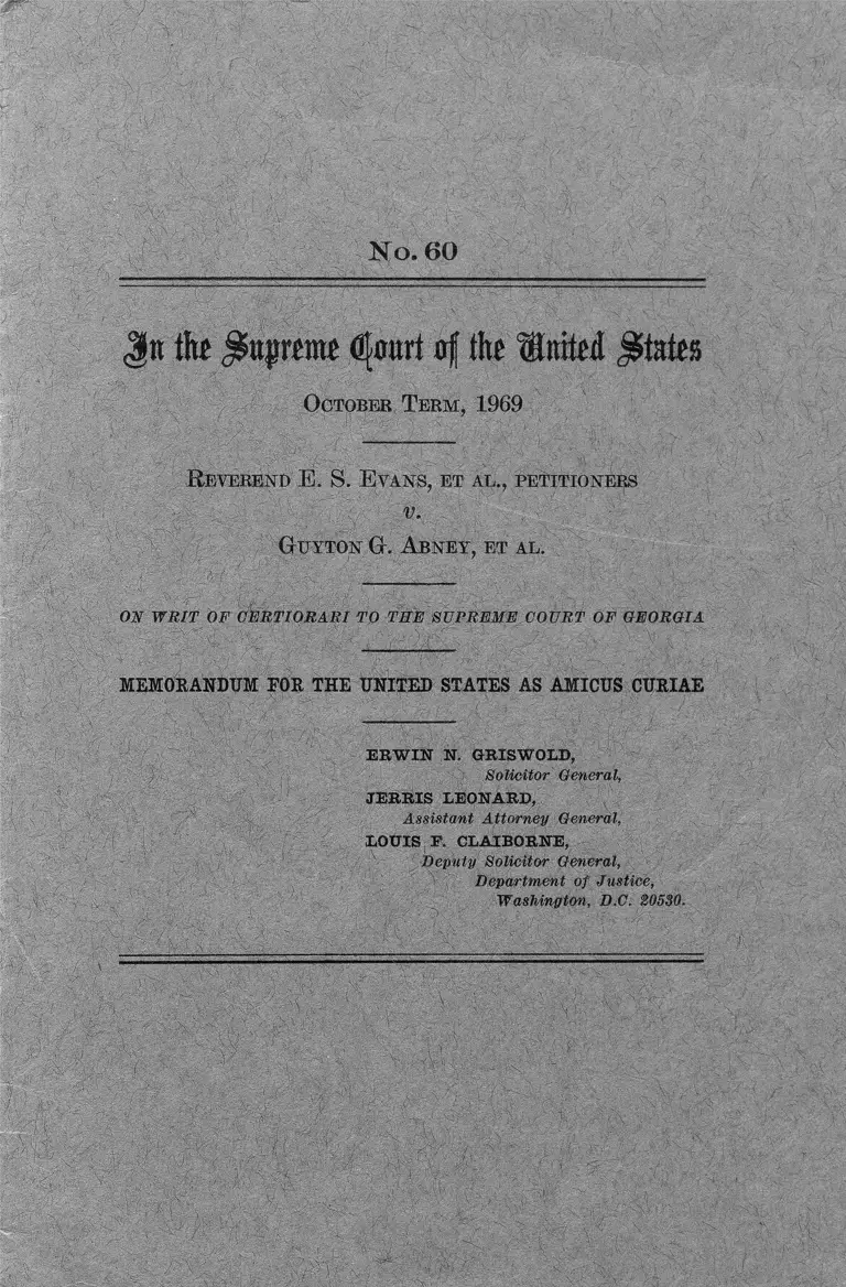 Evans v. Abney Memorandum for the United States as Amicus Curiae preview