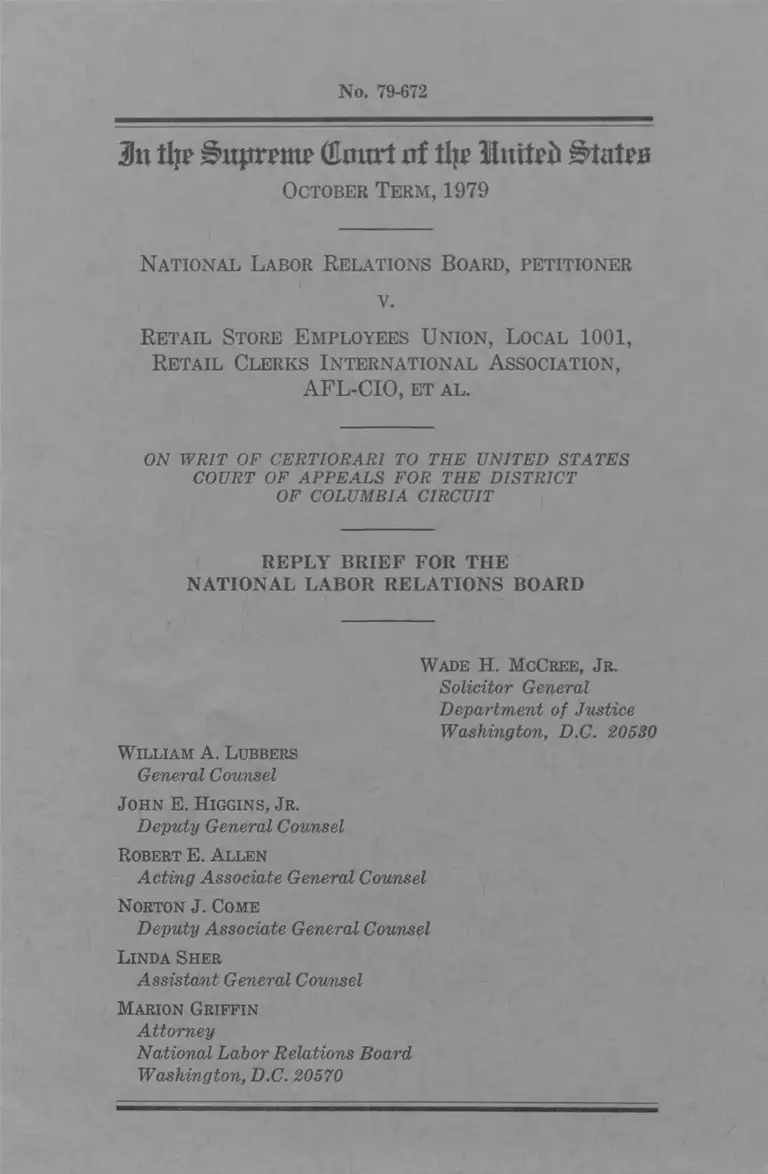 National Labor Relations Board v. Retail Store Employees Union Reply Brief for the National Labor Relations Board preview