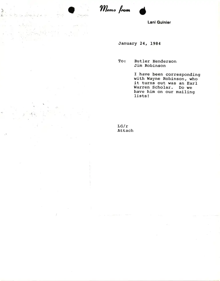 Memorandum from Lani Guinier to Butler Henderson and Jim Robinson preview