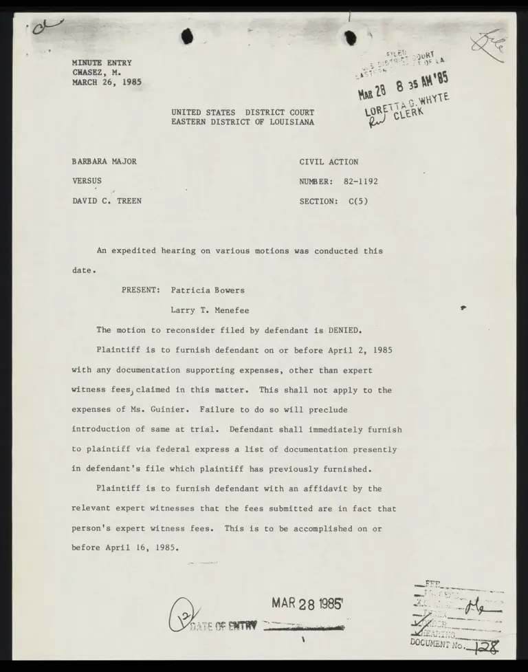 Minute Entry - Denial of Motion to Reconsider preview