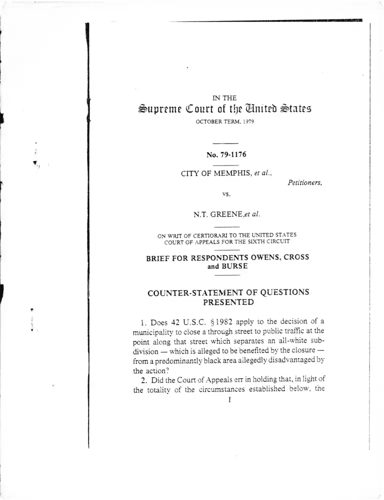City of Memphis v. Greene Brief for Respondents preview