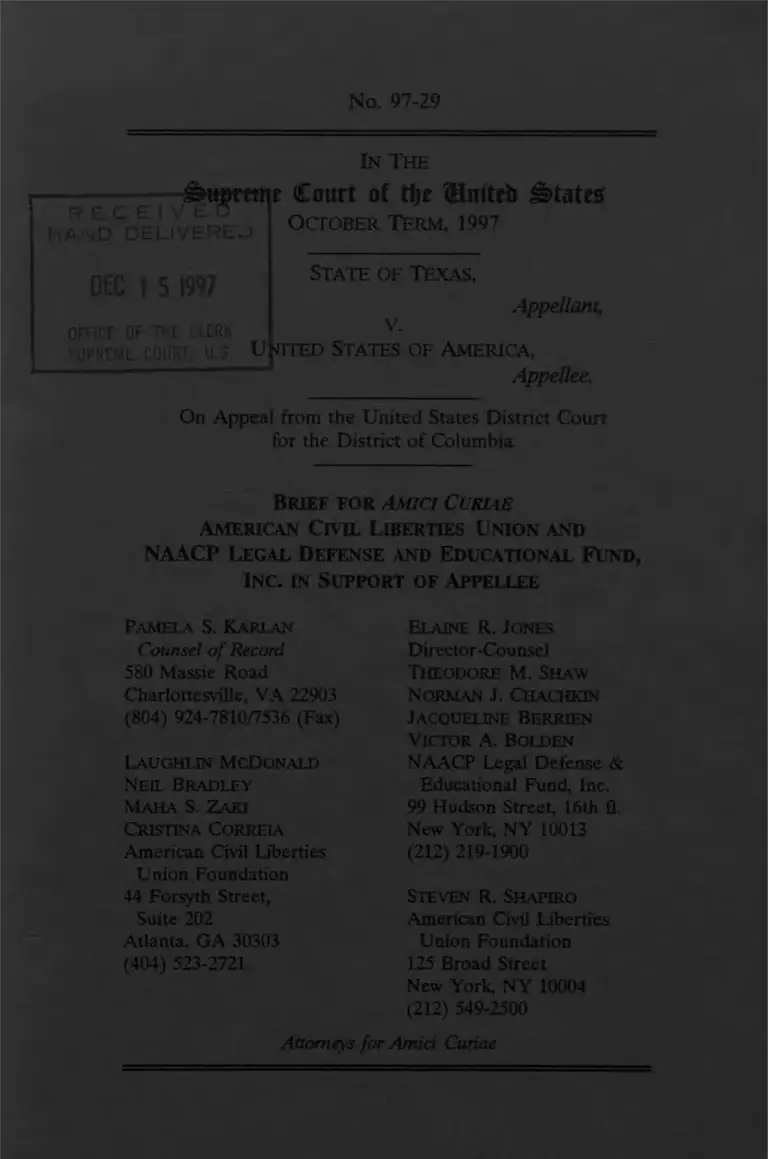 Texas v. United States Brief Amici Curiae in Support of Appellee preview