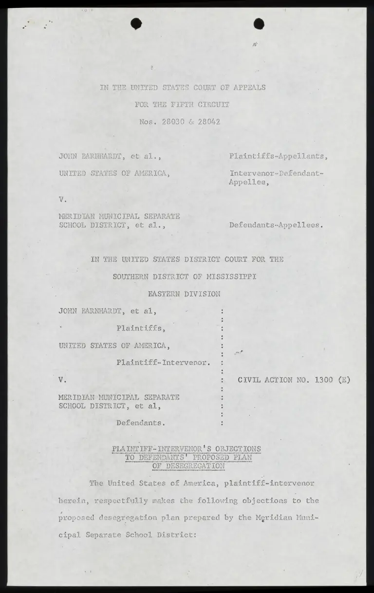 Plaintiff-Intervenor's Objections to Defendants' Proposed Plan of Desegregation preview