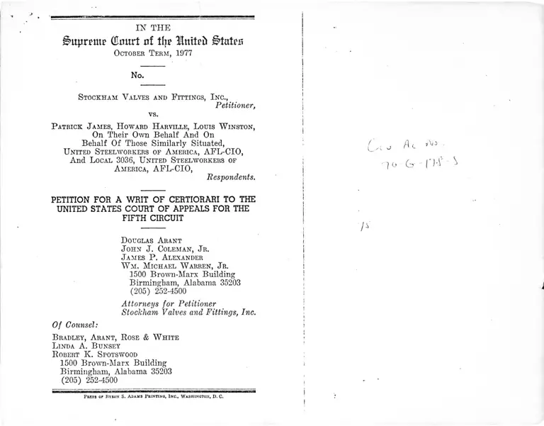 Stockham Valves and Fittings, Inc. v. Howard Petition for Writ of Certiorari preview