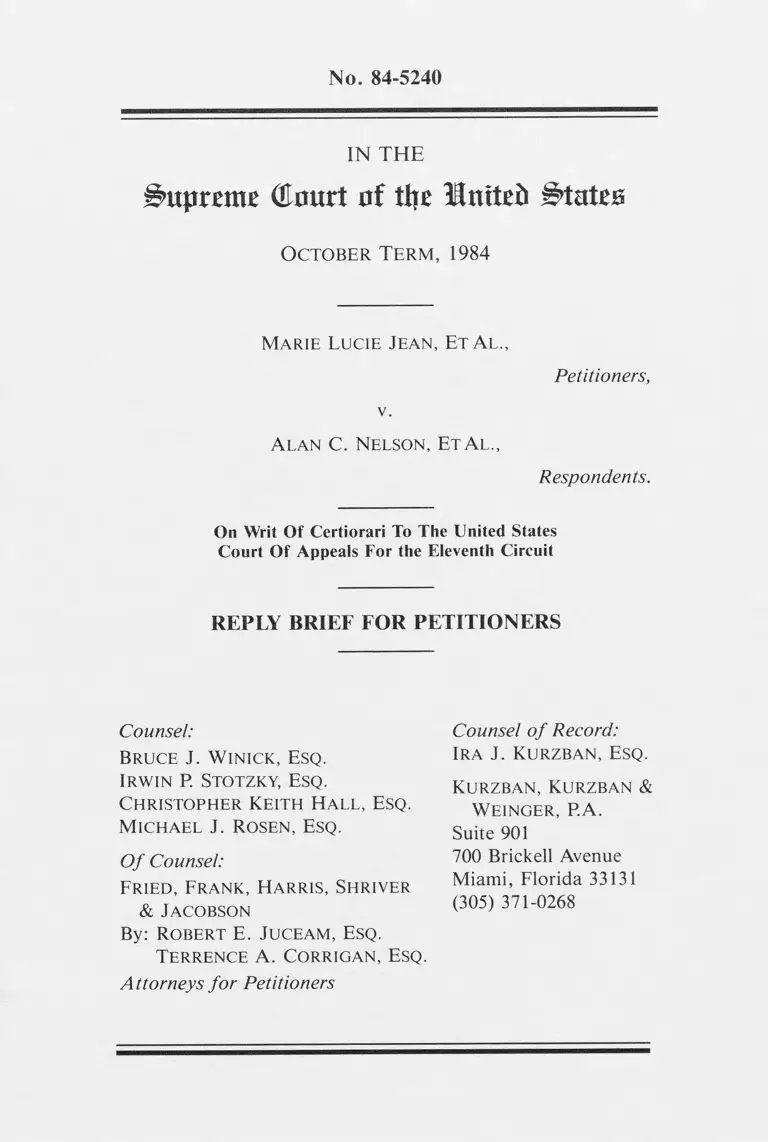 Jean v. Nelson Reply Brief for Petitioners preview