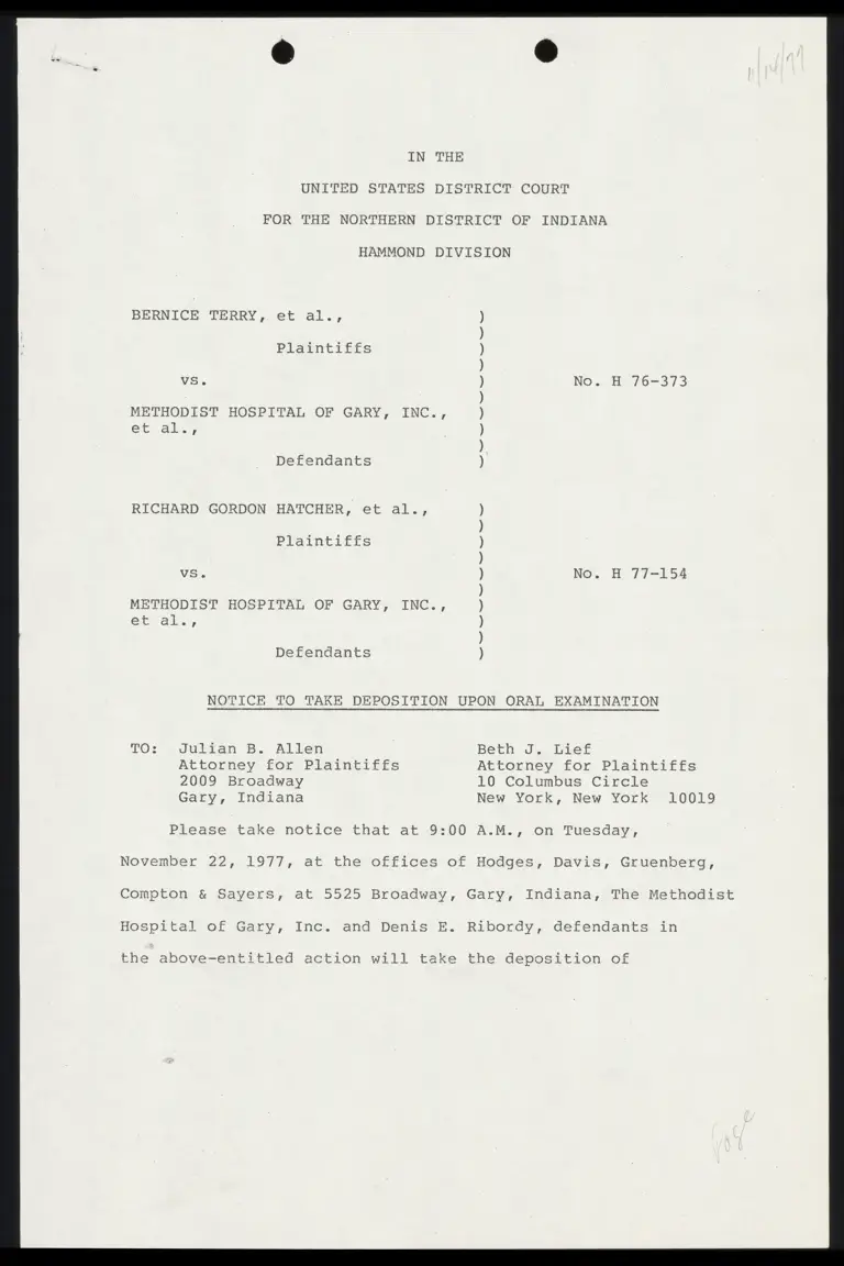 Notices to Take Depositions Upon Oral Examination preview
