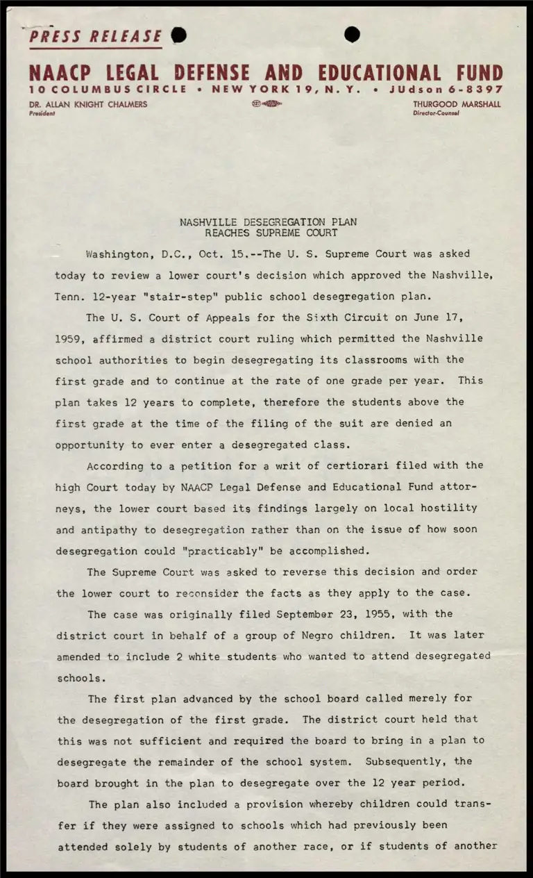 Nashville Desegregation Plan Reaches Supreme Court preview