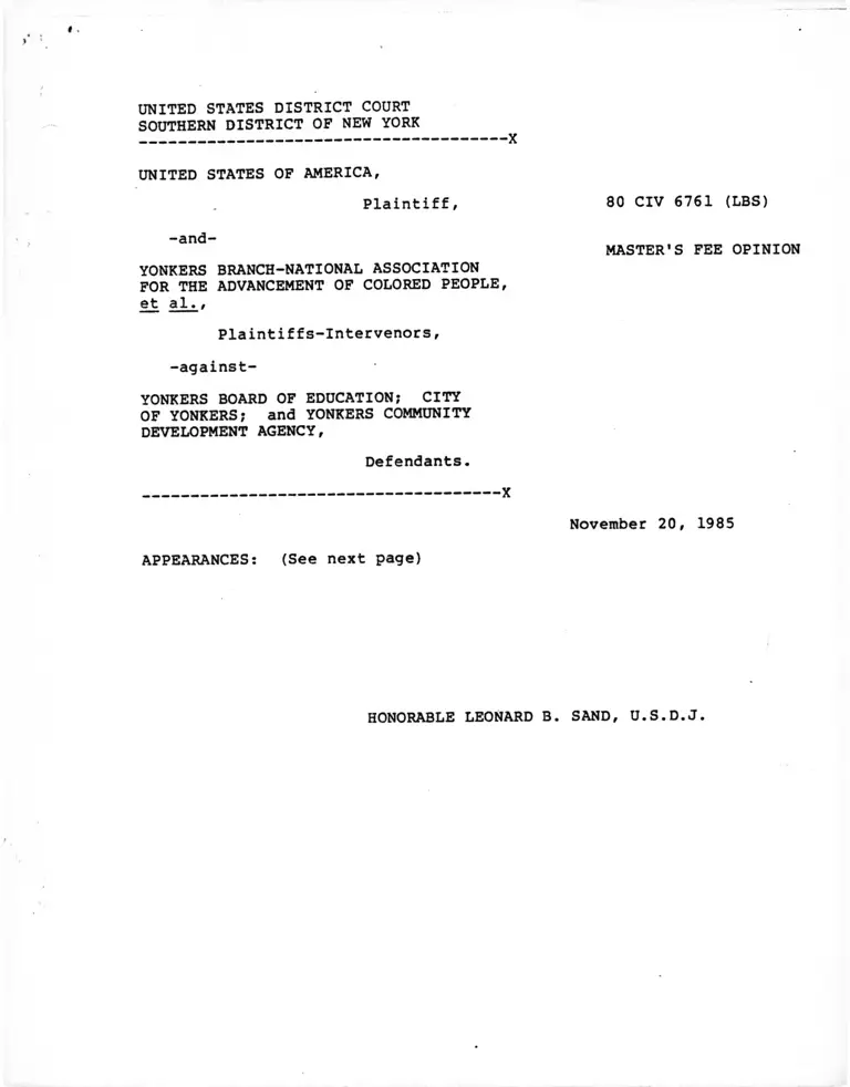 United States v. Yonkers Board of Education Master's Fee Opinion preview