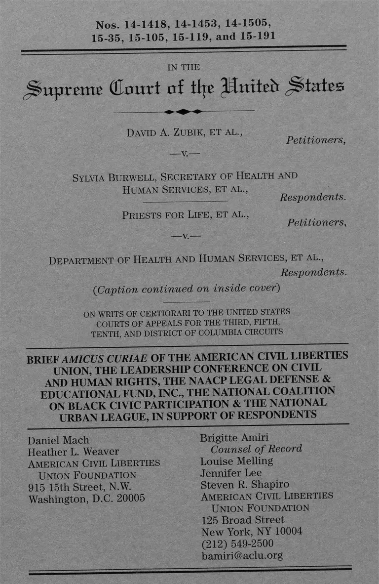 Zubik v. Burwell Brief Amicus Curiae preview
