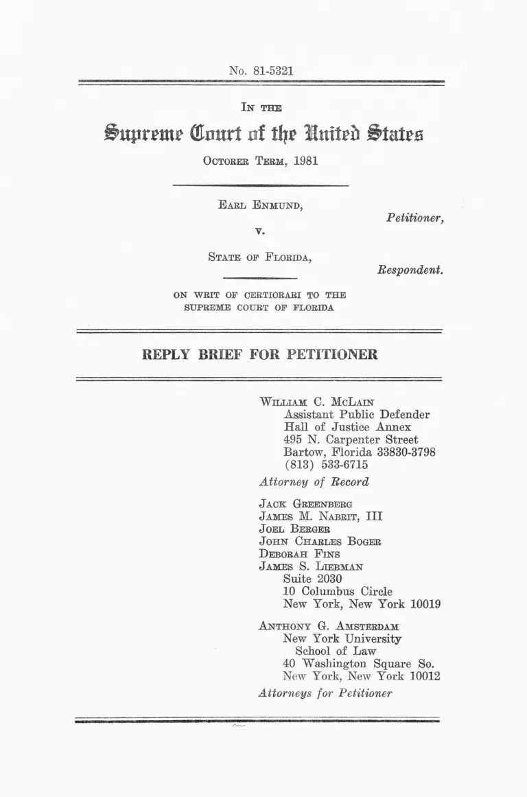 Enmund v. Florida Reply Brief for Petitioner preview