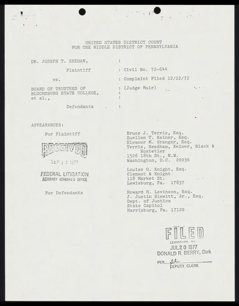 Skehan v. Board of Trustees of Bloomsburg State College Opinion preview