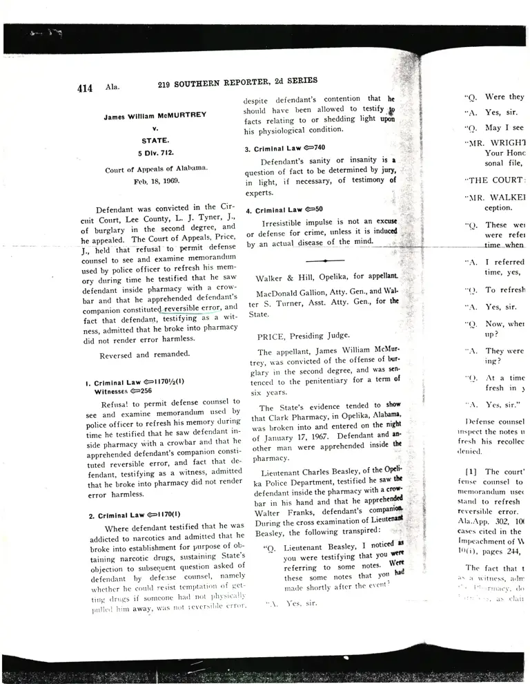 McMurtrey v. State Court Opinion preview