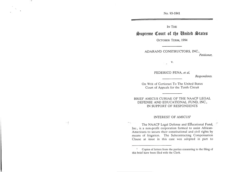 Adarand Constructors Inc. v. Pena Brief Amicus Curiae of the NAACP LDF In Support of Respondents preview