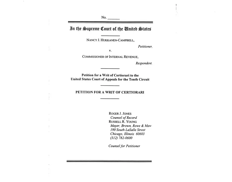 Hukkanen-Campbell v. Commissioner of Internal Revenue Petition for a Writ of Certiorari preview