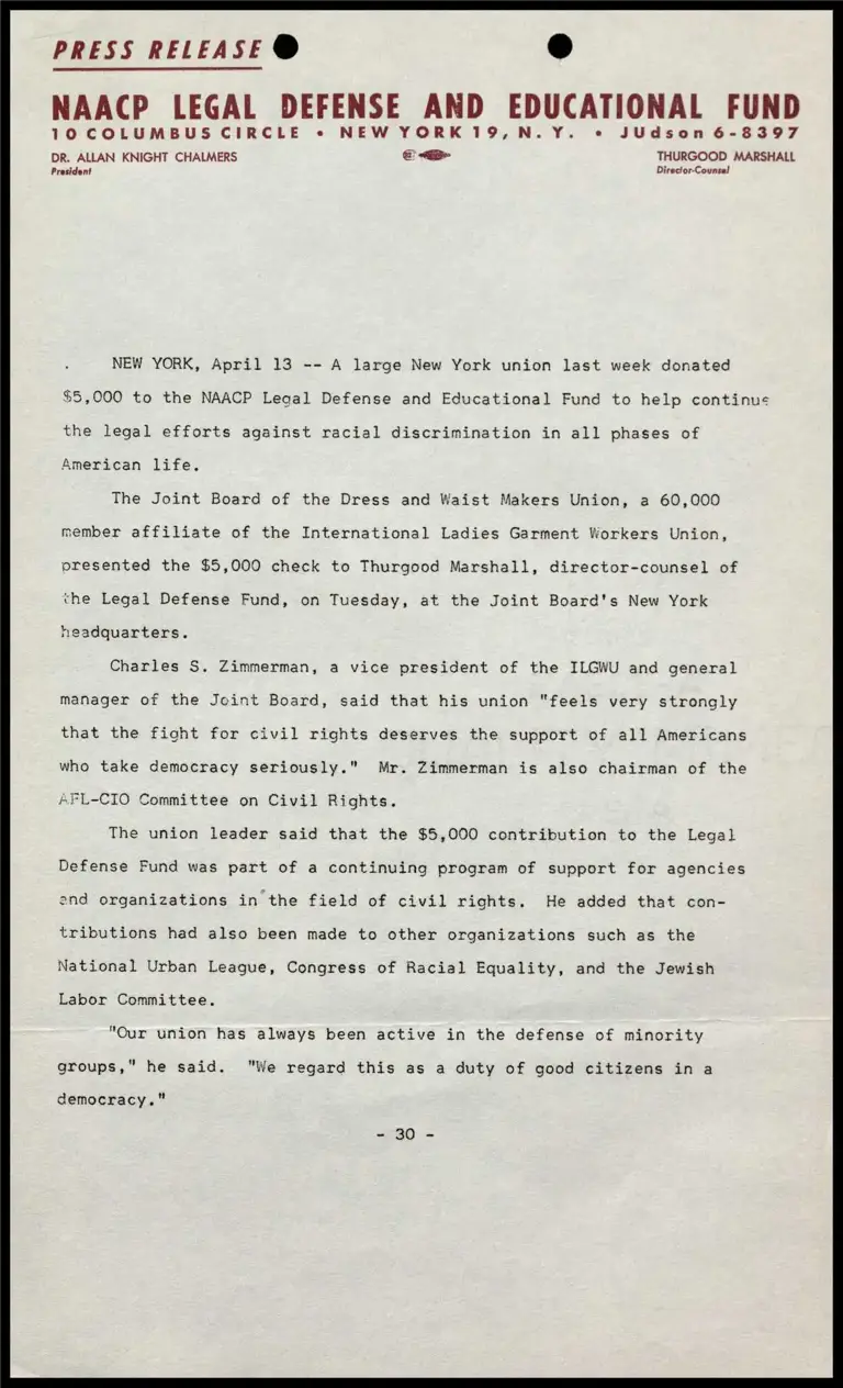 A large New York union law week donated $5,000 to the NAACP Legal Defense and Educational Fund… preview