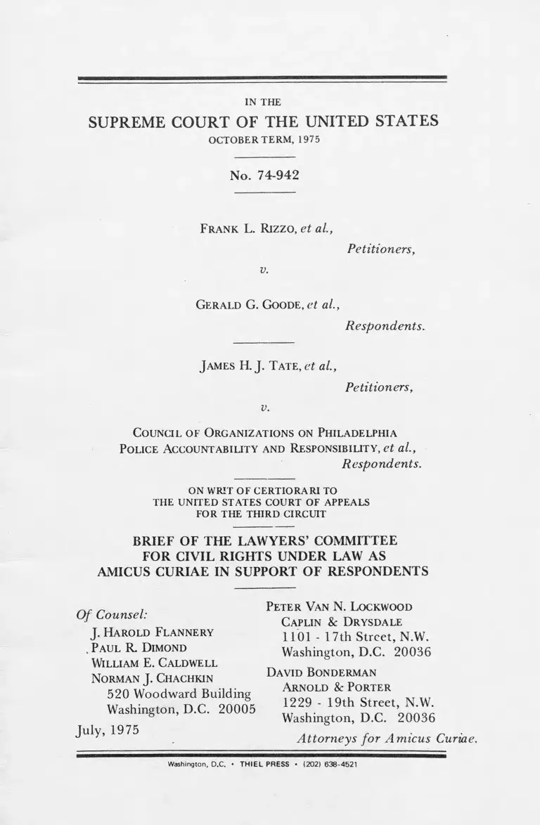 Rizzo v Goode Tate v Council of Organization on Philadelphia Polica Accountability and Responsibility Brief Amicus Curiae in Support of Respondents preview
