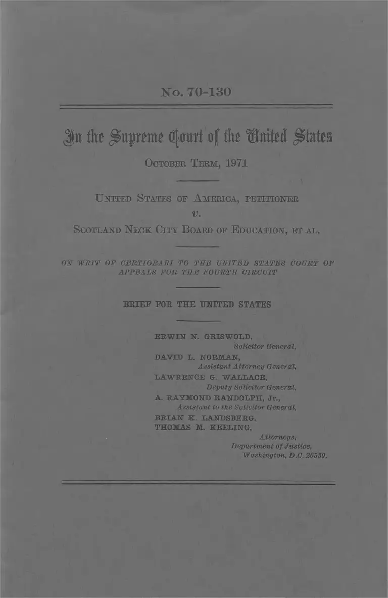 United States v. Scotland Neck City Board of Education Reply Brief for Petitioner preview