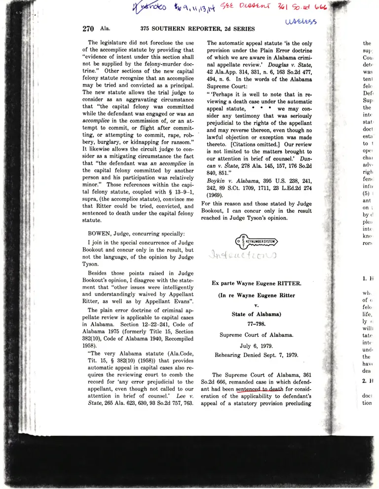 Ritter v. State Court Opinion preview