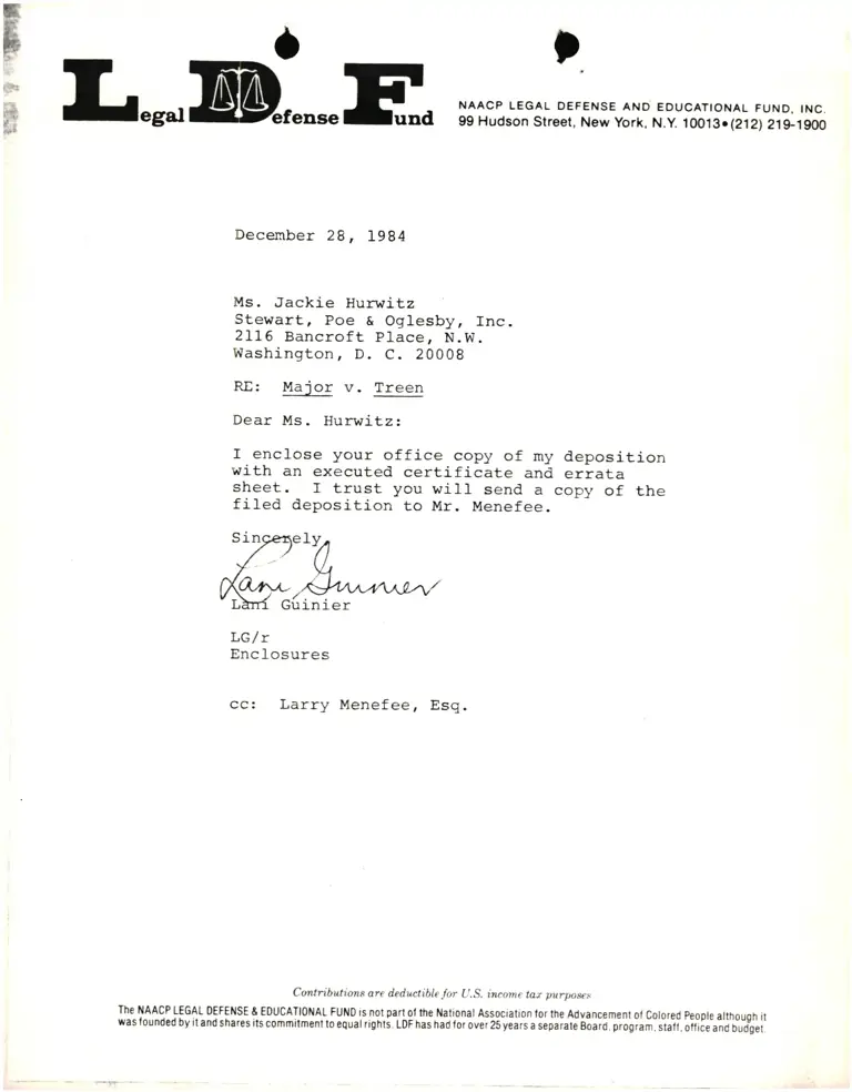 Letter From Lani Guinier to Jackie Hurwitz preview