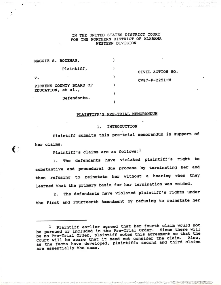 Plaintiff's Pre-Trial Memorandum preview
