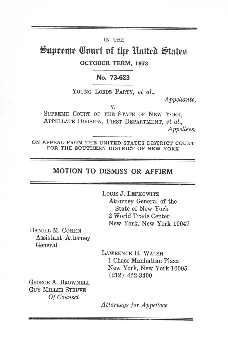 Young Lords Party v. New York State Supreme Court Appellate Division Motion to Dismiss or Affirm preview
