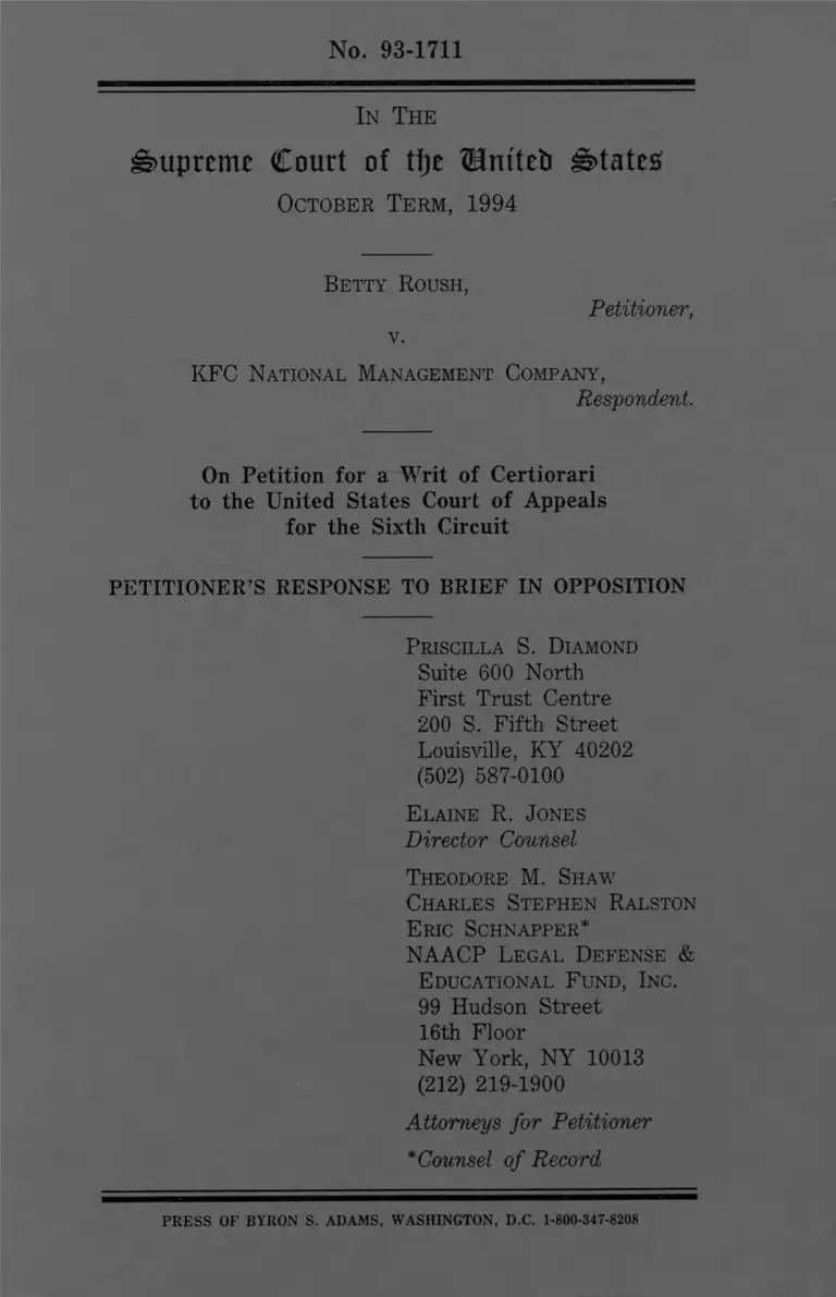Roush v KFC National Management Company Petitioners Response to Brief Opposition preview