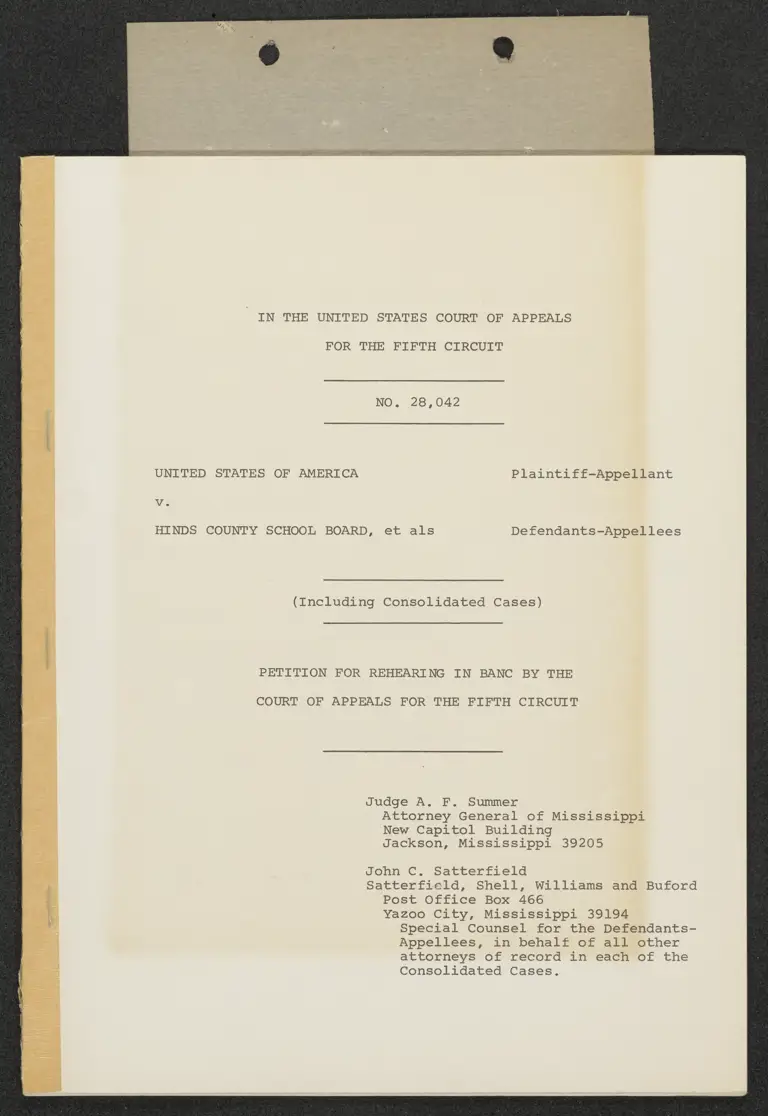 United States v. Hinds County Petition for Rehearing In Banc by the Court of Appeals for the Fifth Circuit preview