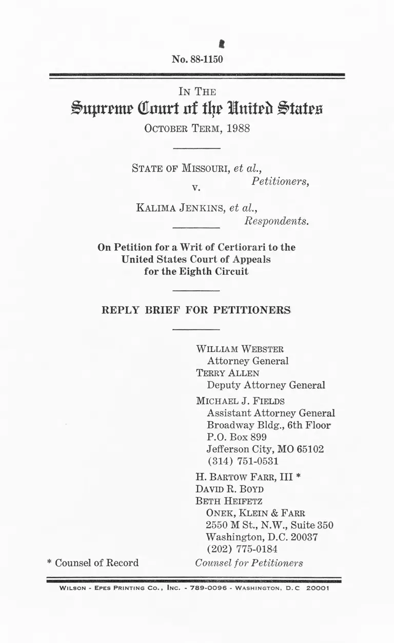 Missouri v. Jenkins Reply Brief for Petitioners preview