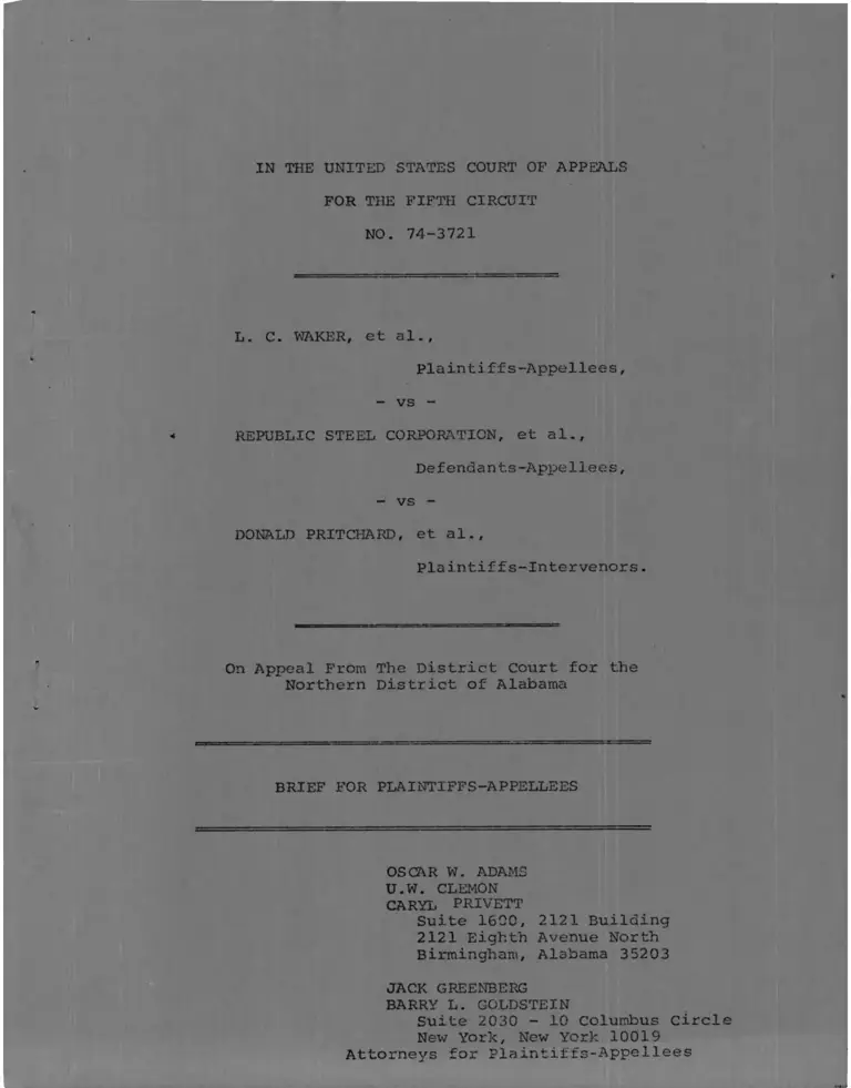 Waker v. Republic Steel Corporation Brief for Plaintiffs-Appellees preview