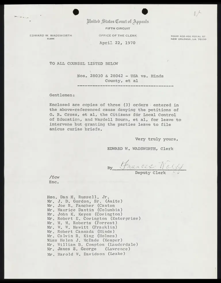 Correspondence from Clerk to Counsel with Orders Denying Petitions to Intervene preview