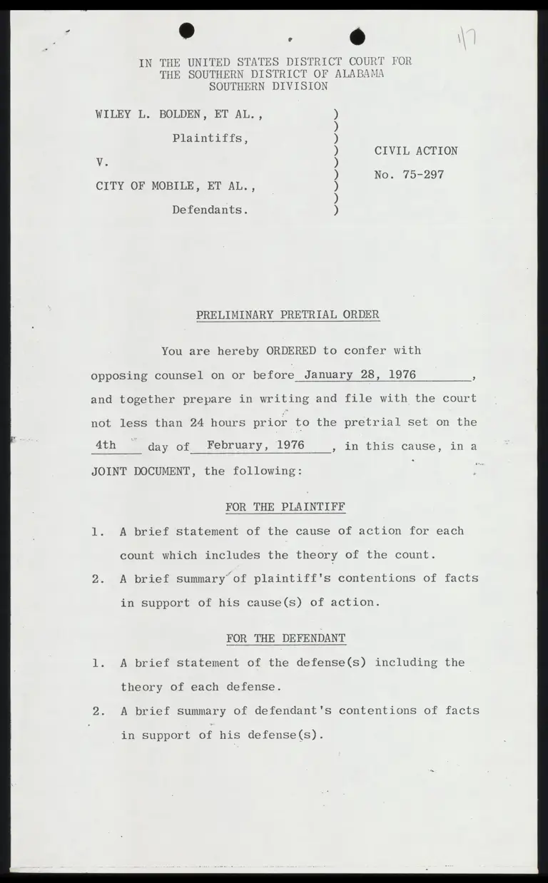 Preliminary Pretrial Order preview