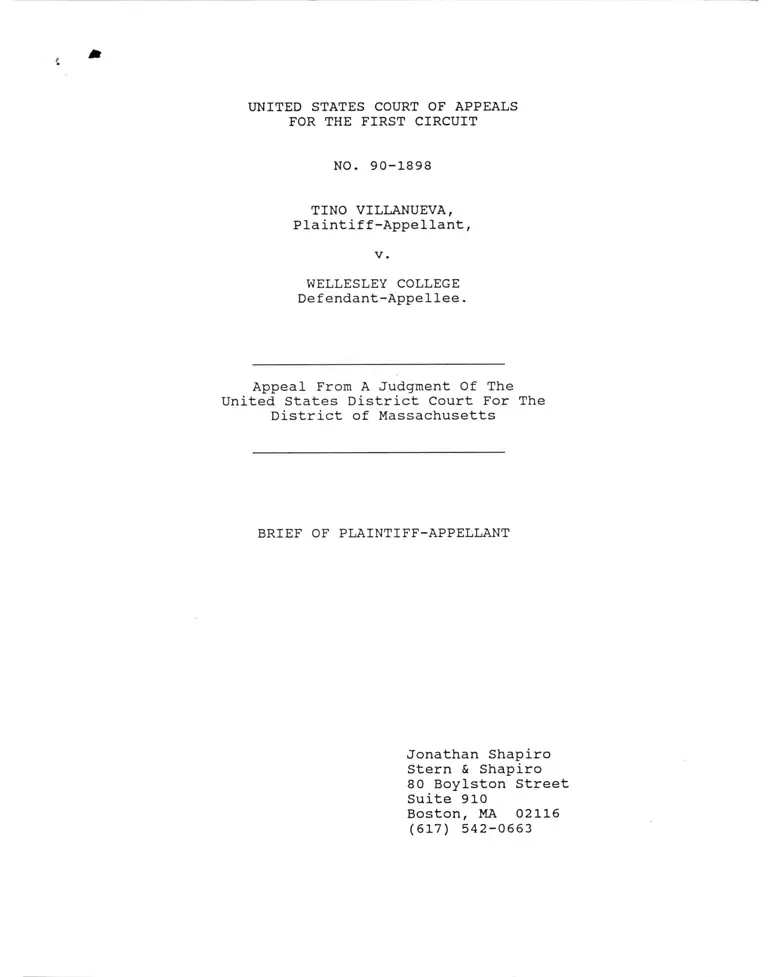 Villanueva v. Wellesley College Brief of Plaintiff-Appellant preview