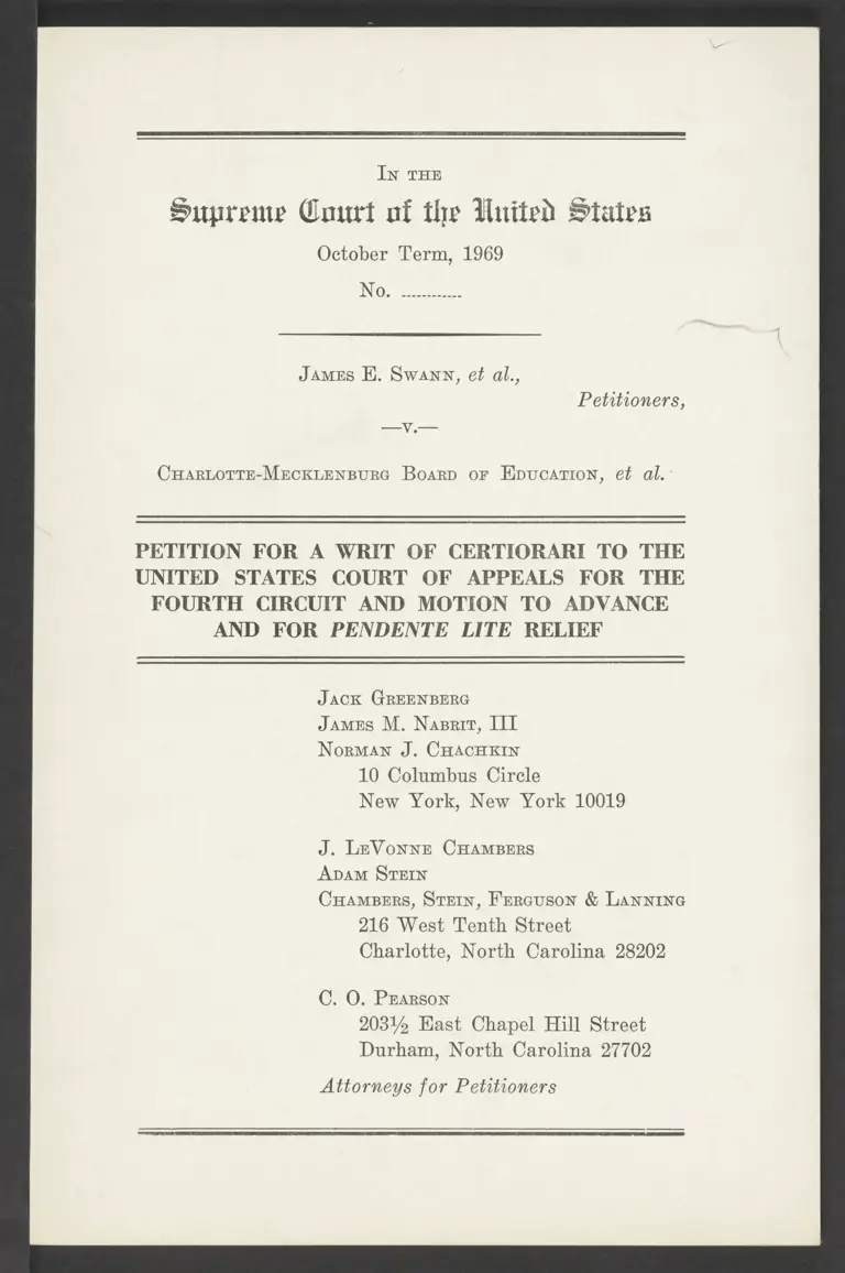 Petition for Writ of Certiorari to the Fourth Circuit and Motion to Advance and for Pendente Lite Relief preview